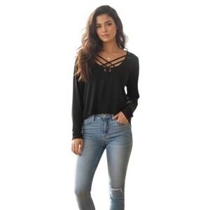 Mudd‎ Cozy Cross Front Tunic black Size Small